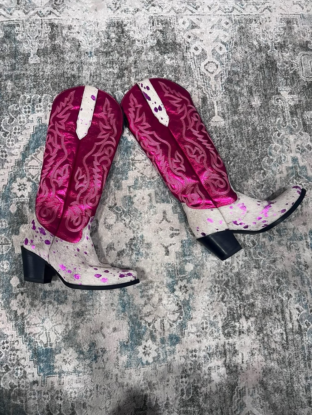 Dingo Pink and White Speckled Western Heeled Boots